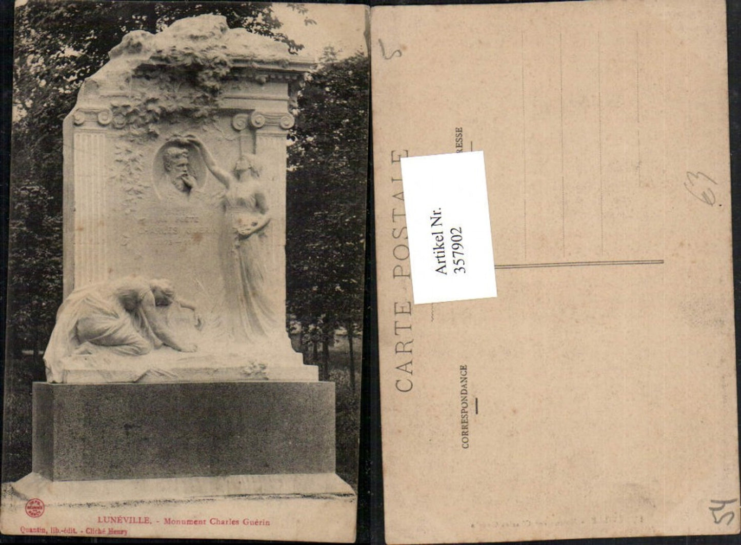 357902,Lothringen Meurthe-et-Moselle Luneville Monument Charles Guerin Denkmal