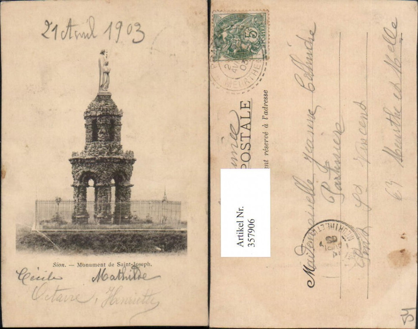 357906,Lothringen Meurthe-et-Moselle Sion Monument de Saint-Joseph Statue