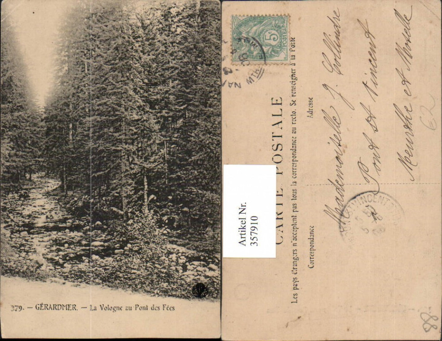 357910,Lothringen Vosges Gerardmer La Vologne au Pont des Fees Wald