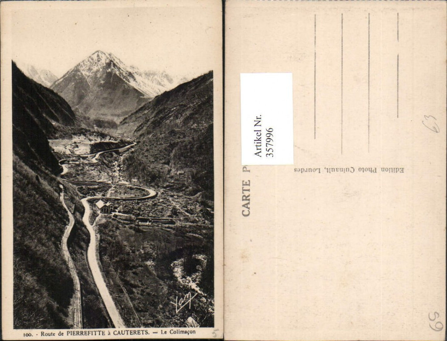 357996,Midi-Pyrenees Hautes-Pyrenees Route de Pierrefitte a Cauterets Le Colimacon Bergkulisse