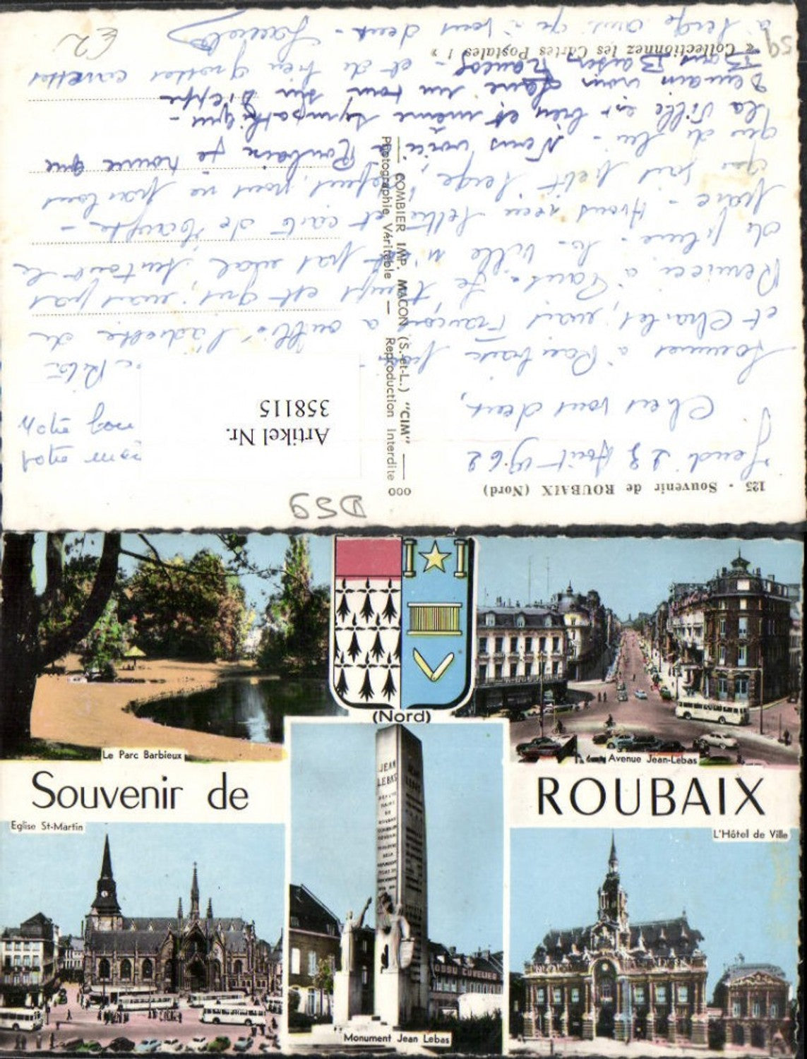 358115,Nord-Pas-de-Calais Nord Roubaix Eglise Hotel de Ville Monument Avenue Park Mehrbildkarte