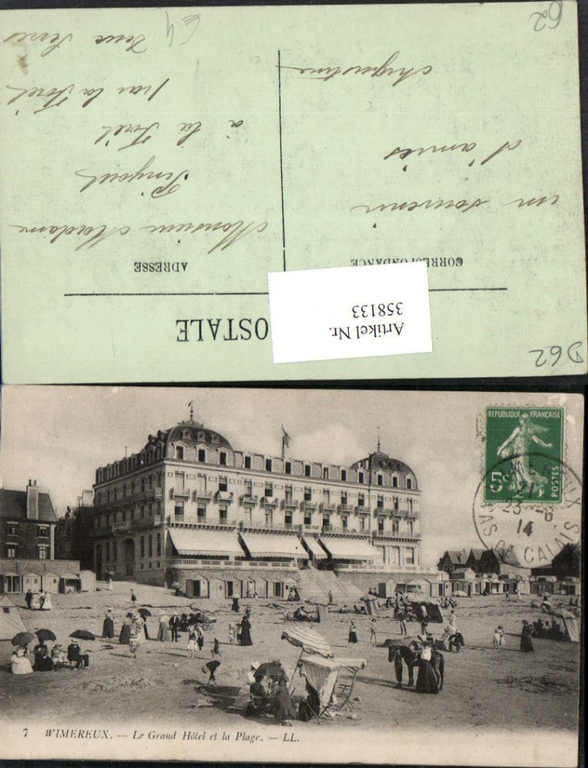 358133,Nord-Pas-de-Calais Pas-de-Calais Wimereux Le Grand Hotel et la Plage Strand Strandleben