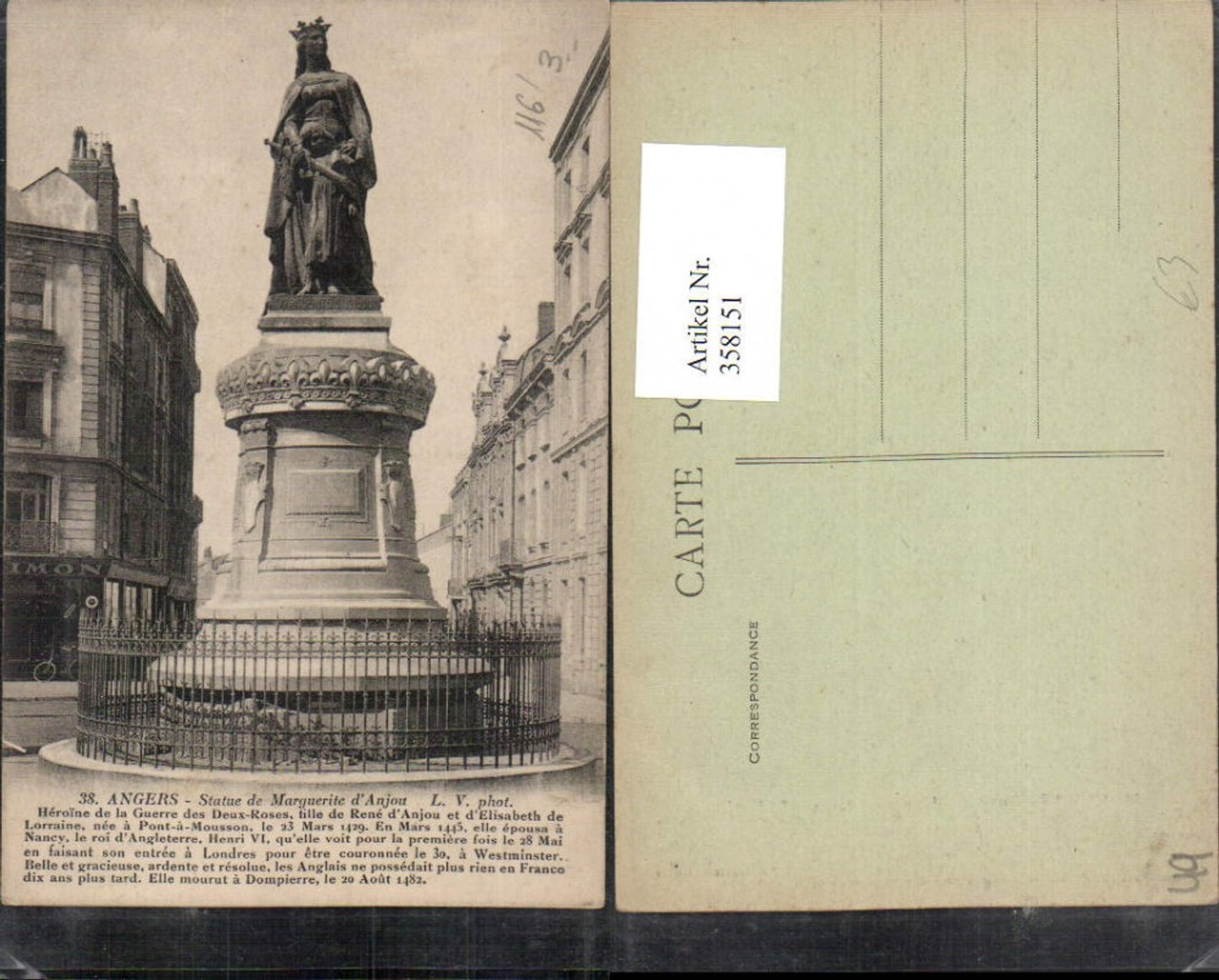 358151,Pays de la Loire Maine-et-Loire Angers Statue de Marguerite d'Anjon Denkmal