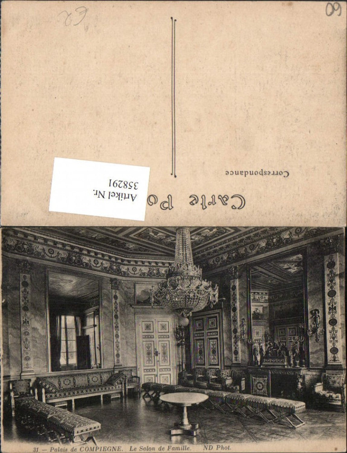 358291,Picardie Oise Palais de Compiegne Le Salon de Famille Innenansicht Luster