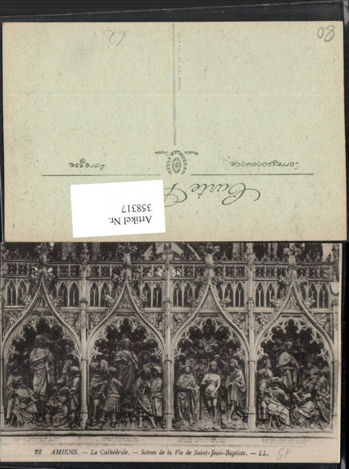 358317,Picardie Somme Amiens La Cathedrale Scenes de la vie de Saint-Jean-Baptiste Relief