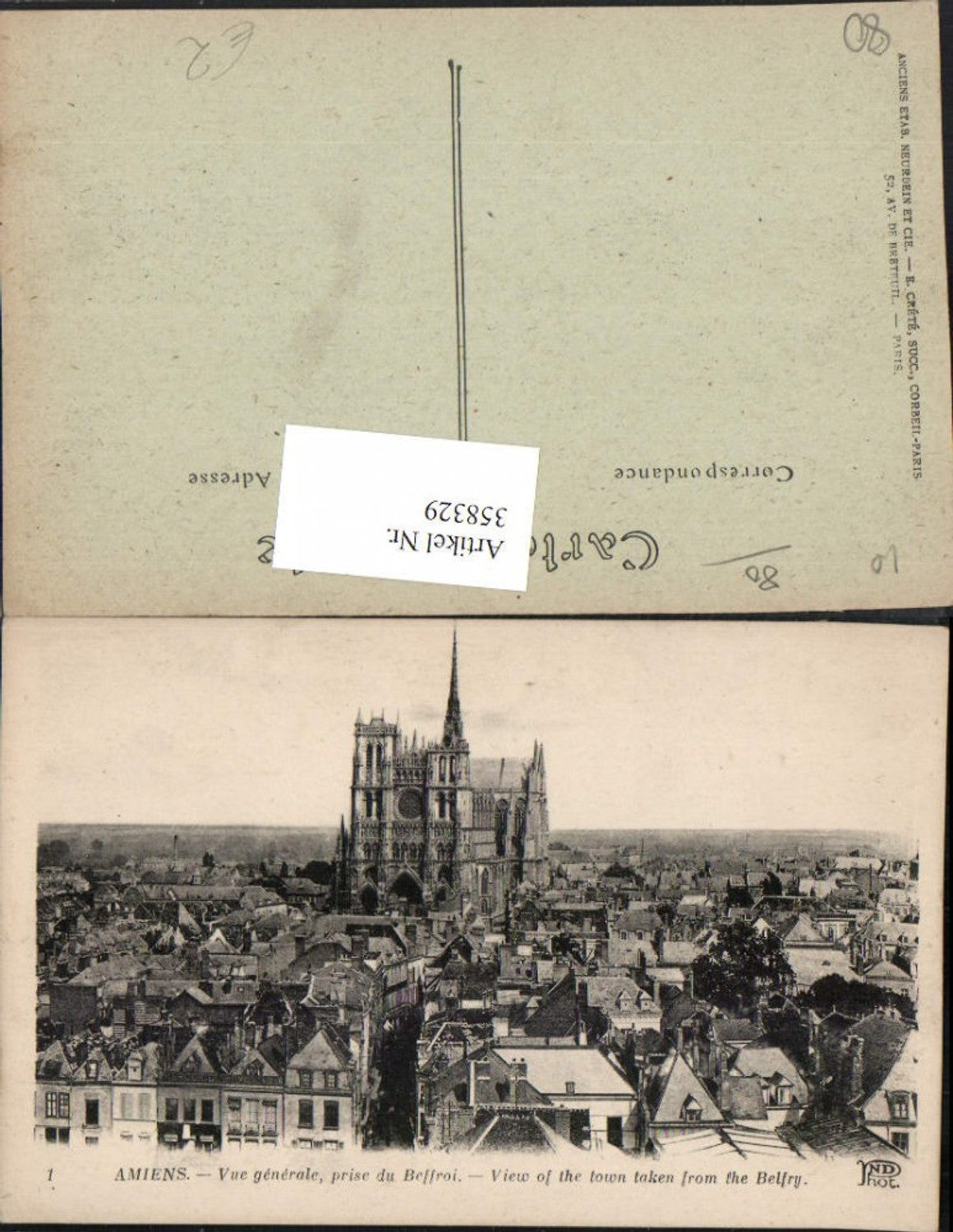 358329,Picardie Somme Amiens Vue generale prise du Beffroi Totale Kirche