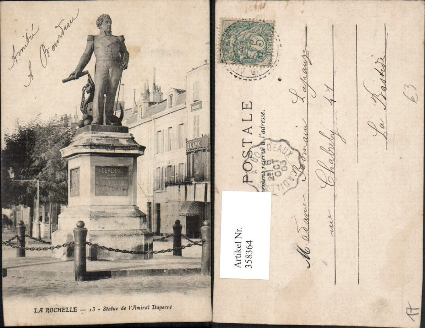 358364,Poitou-Charentes Charente-Maritime La Rochelle Statue de l'Amiral Duperre Denkmal