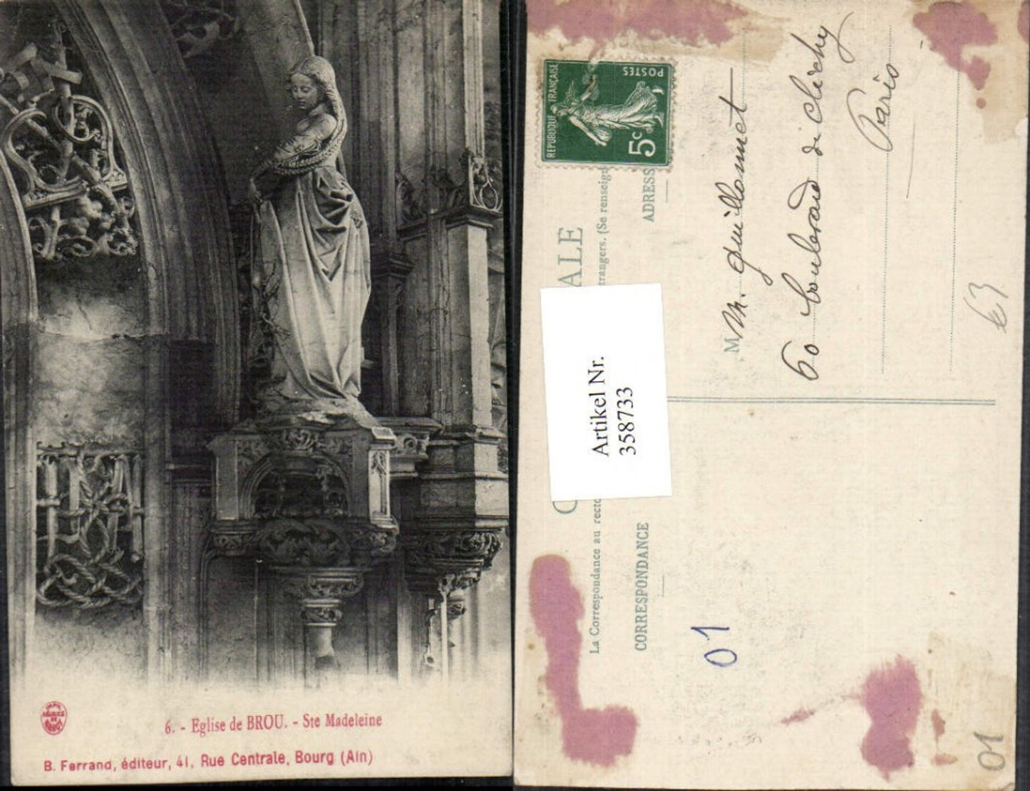 358733,Rhone-Alpes Ain Bourg Eglise de Brou Ste Madeleine Statue