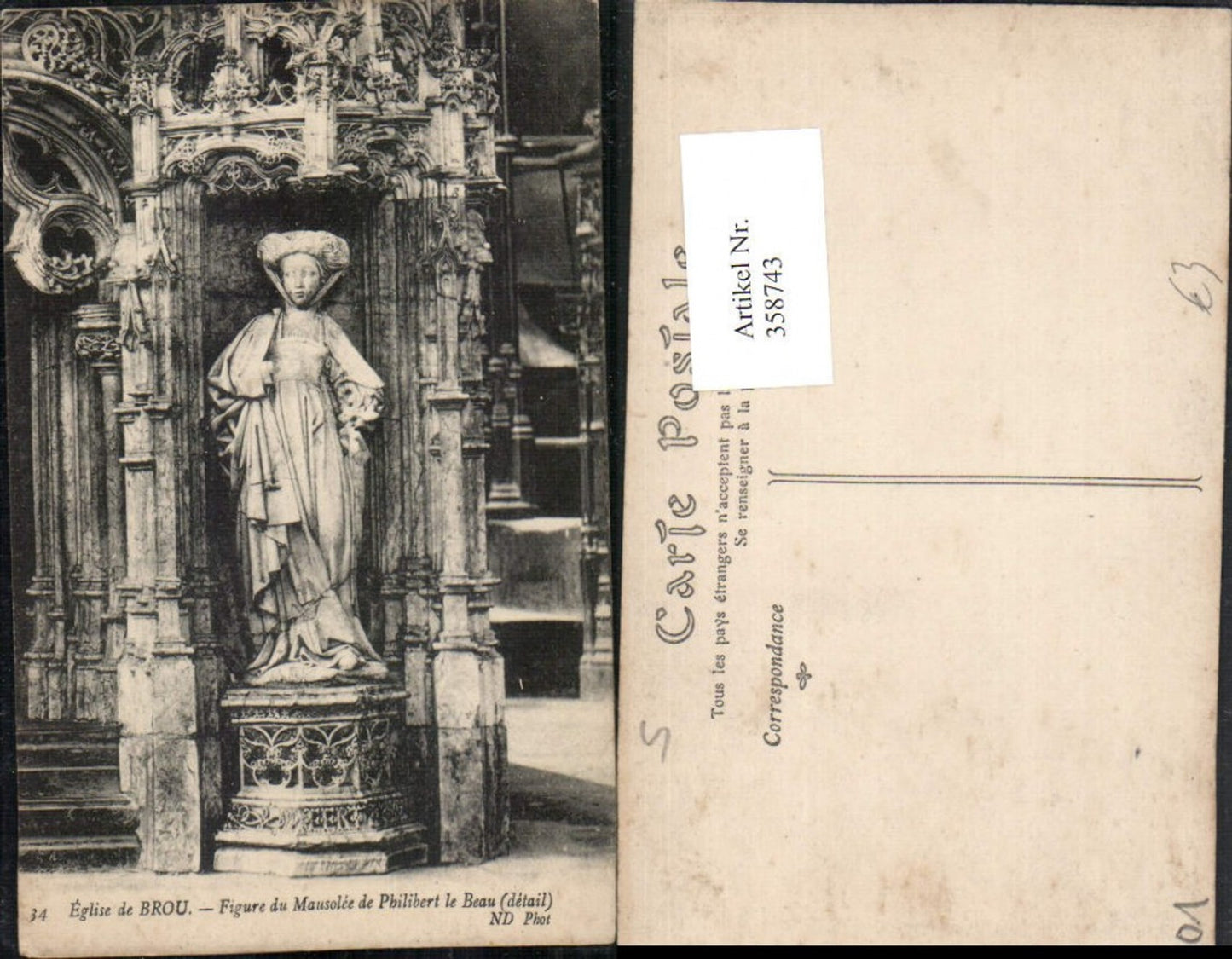 358743,Rhone-Alpes Ain Bourg Eglise de Brou Figure du Mausolee de Philibert le Beau Statue