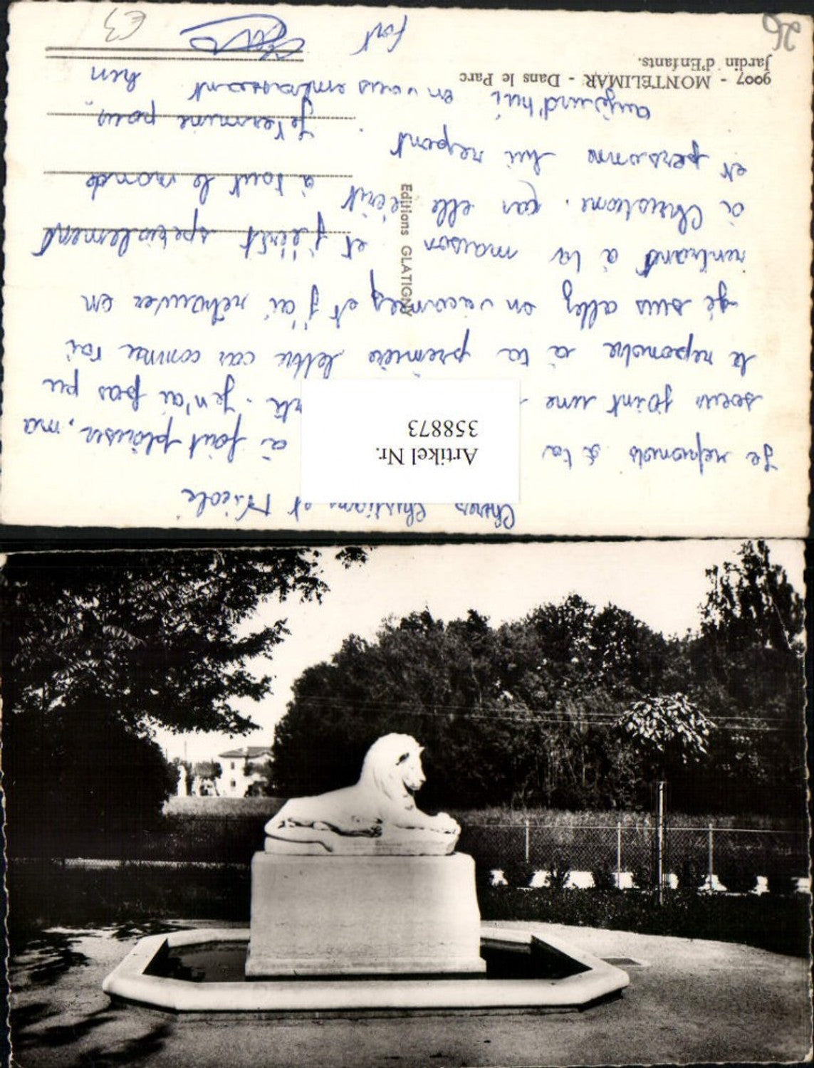 358873,Rhone-Alpes Drome Montelimar Dans le Parc Jardin d'Enfants Löwenstatue