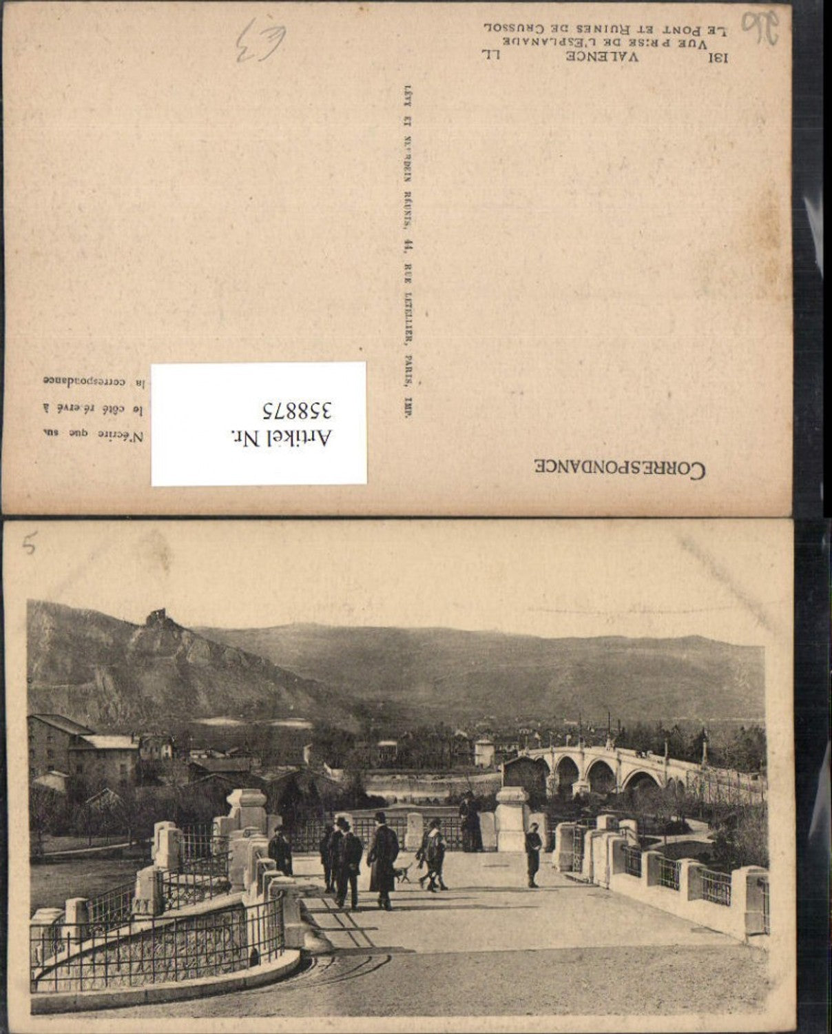 358875,Rhone-Alpes Drome Valence Vue prise de Esplanade Pont et Ruines de Crussol Brücke