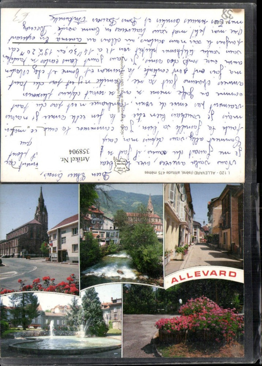 358904,Rhone-Alpes Isere Allevard Kirche Straßenansicht Fluss Mehrbildkarte