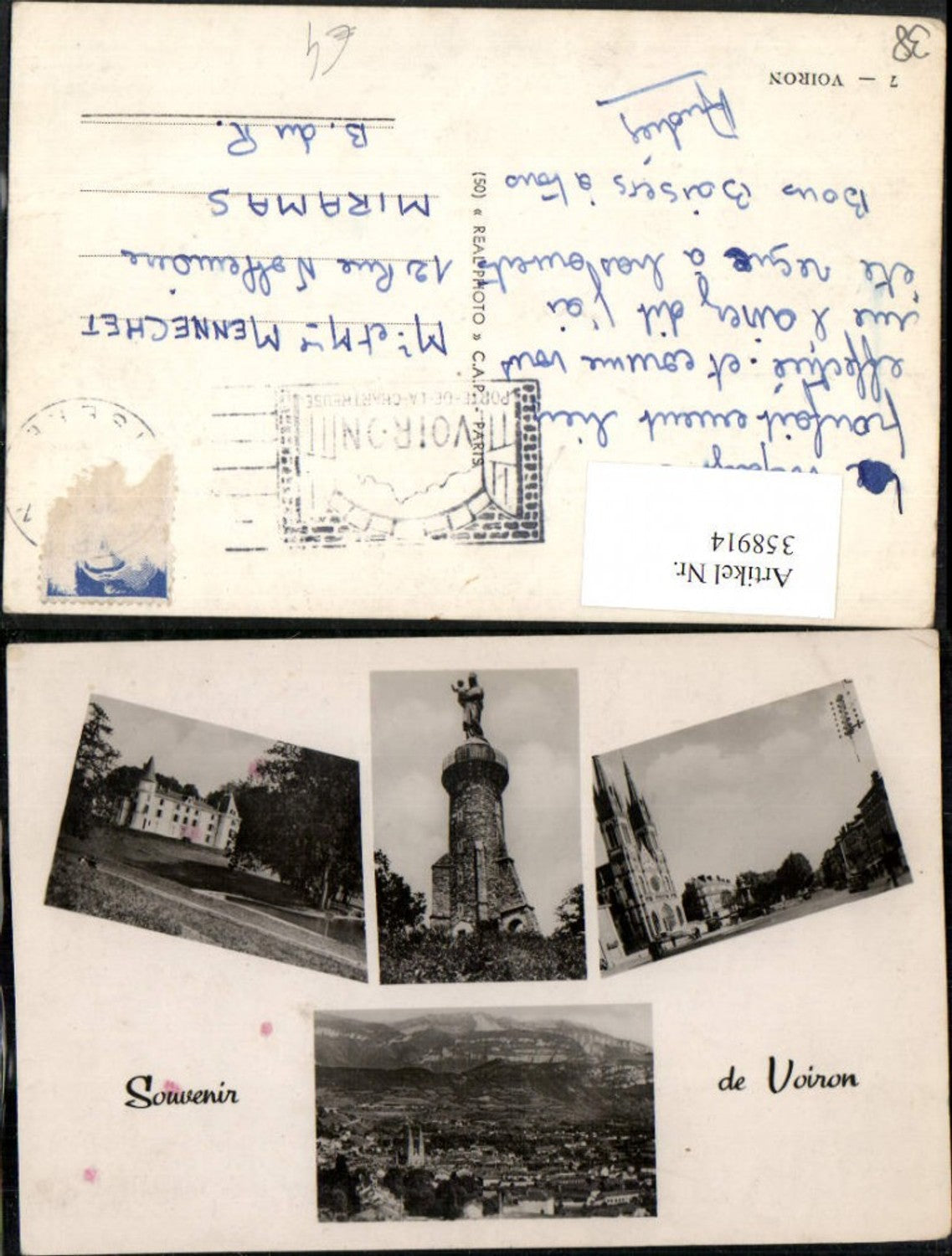 358914,Rhone-Alpes Isere Voiron Totale Kirche Schloss Monument Turm Mehrbildkarte