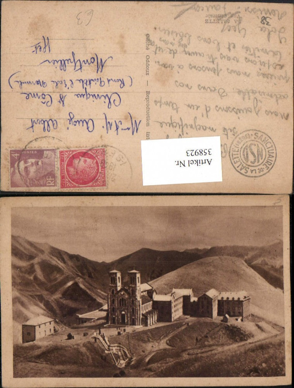 358923,Rhone-Alpes Isere La Salette Vue generale Totale Kirche Bergkulisse