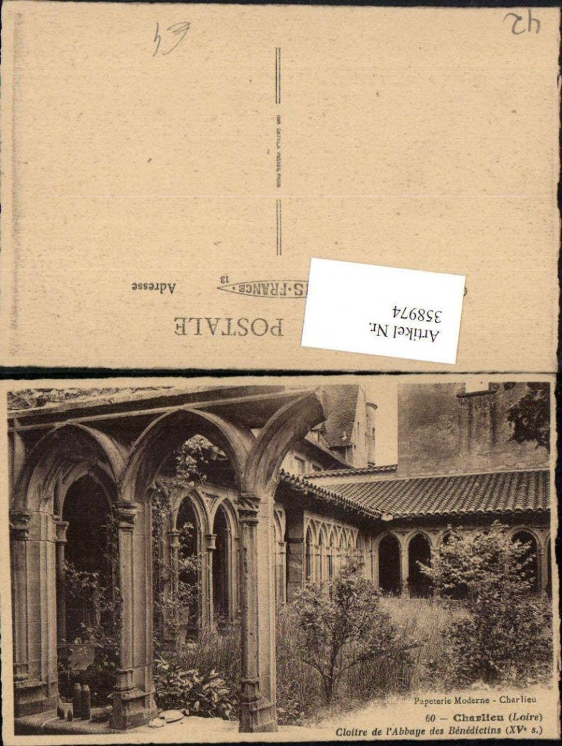 358974,Rhone-Alpes Loire Charlieu Cloitre de l'Abbaye des Benedictins Kloster Arkaden