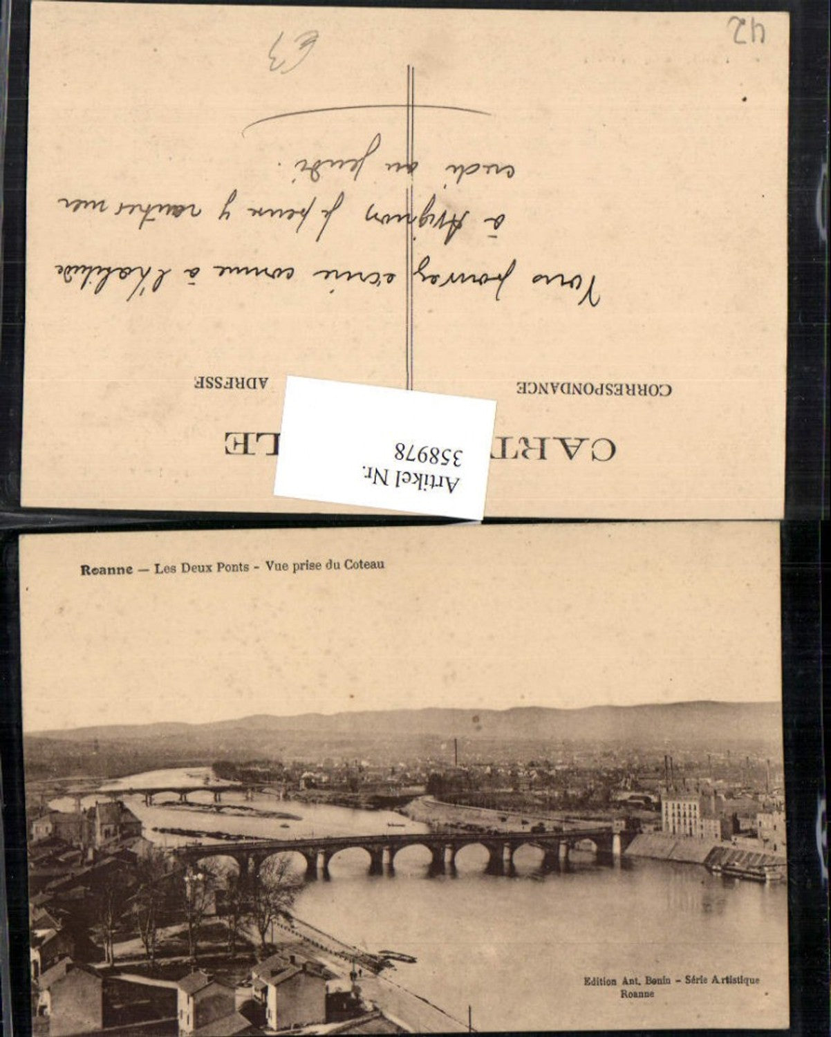 358978,Rhone-Alpes Loire Roanne Les Deux Ponts Vue prise du Coteau Totale Brücken