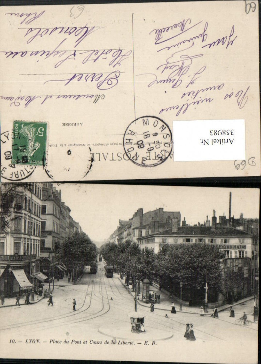 358983,Rhone-Alpes Rhone Lyon Place du Pont et Cours de la Liberte Straßenansicht