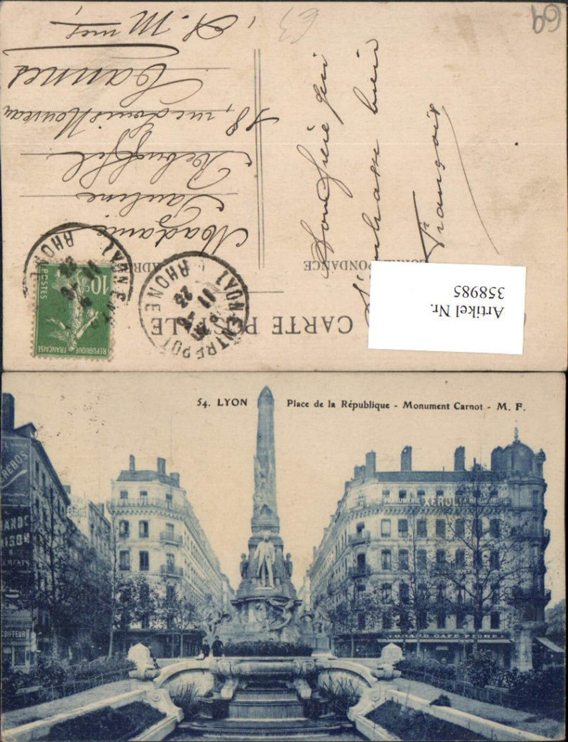 358985,Rhone-Alpes Rhone Lyon Place de la Republique Monument Carnot Säule