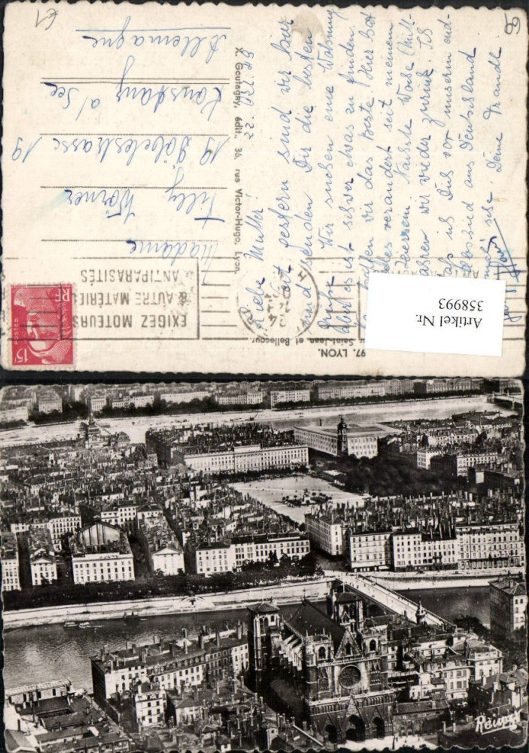 358993,Rhone-Alpes Rhone Lyon Vue Generale sur Saint-Jean et Bellecour Teilansicht Kirche