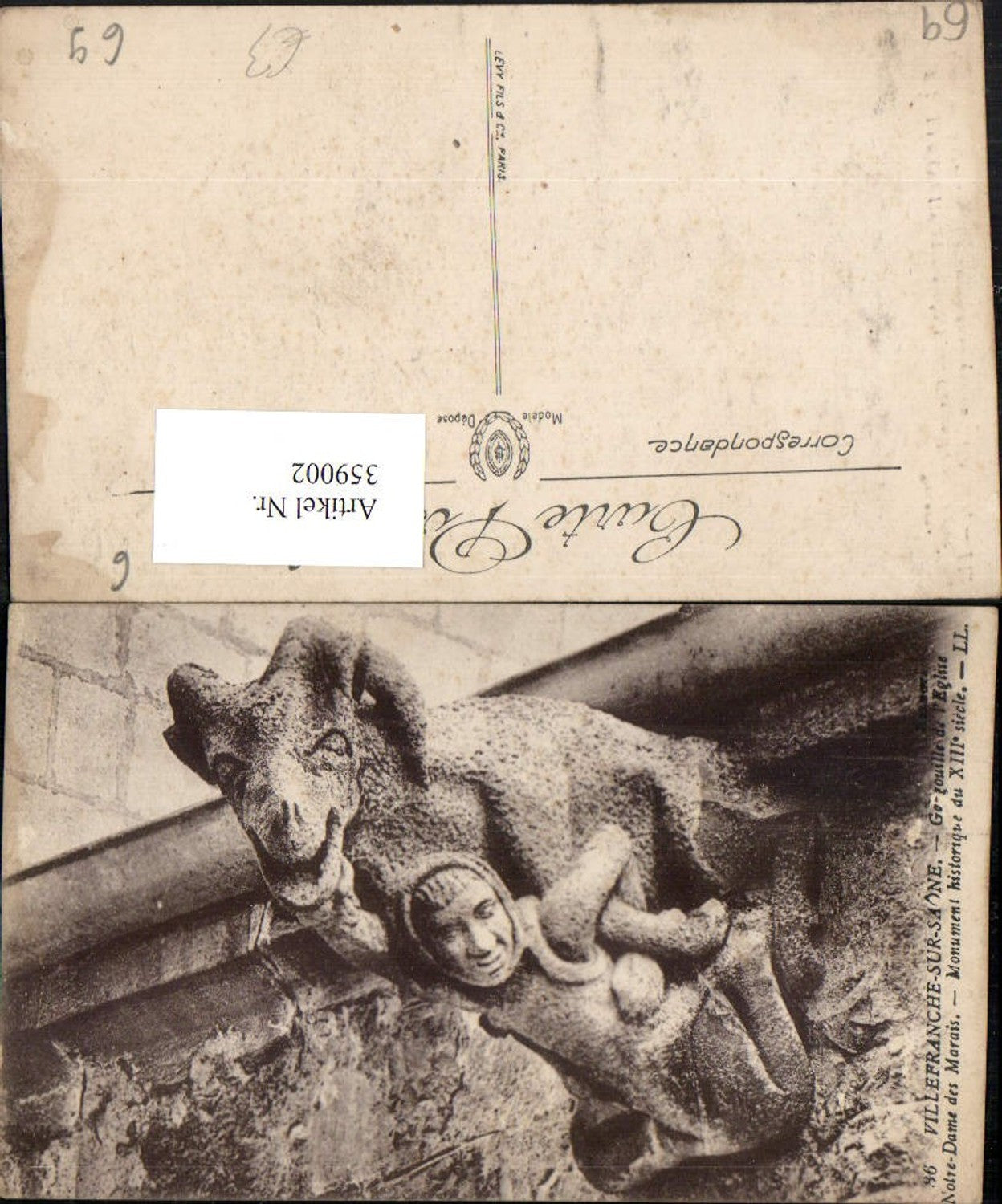 359002,Rhone-Alpes Rhone Villefranche-sur-Saone Gorgouille Eglise Notre-Dame Marais Wasserspeier