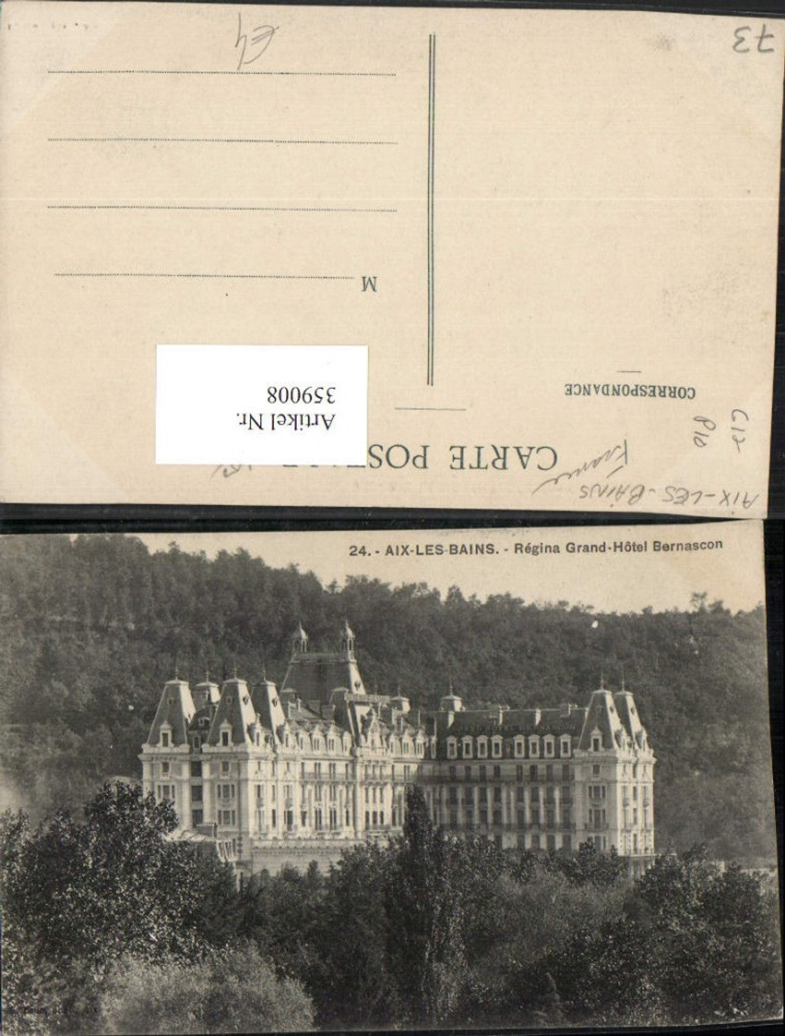 359008,Rhone-Alpes Savoie Aix-les-Bains Regina Grand Hotel Bernascon