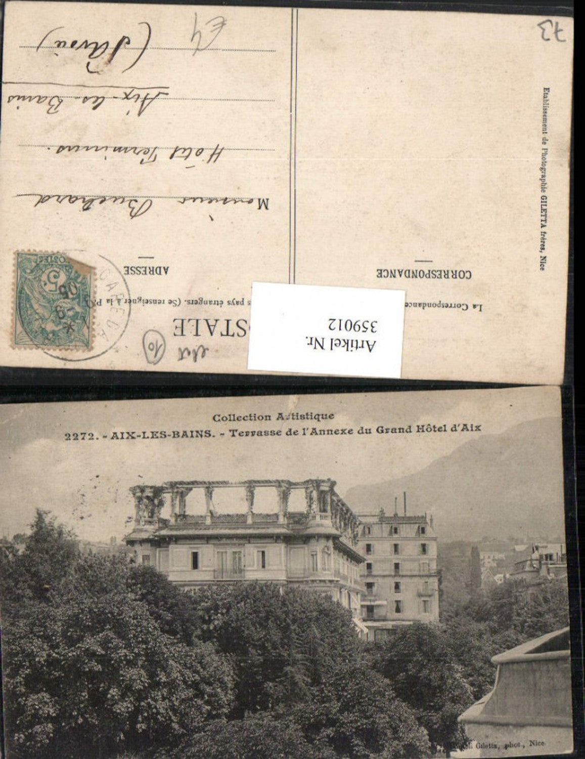 359012,Rhone-Alpes Savoie Aix-les-Bains Terrasse de l'Annexe du Grand Hotel d'Aix