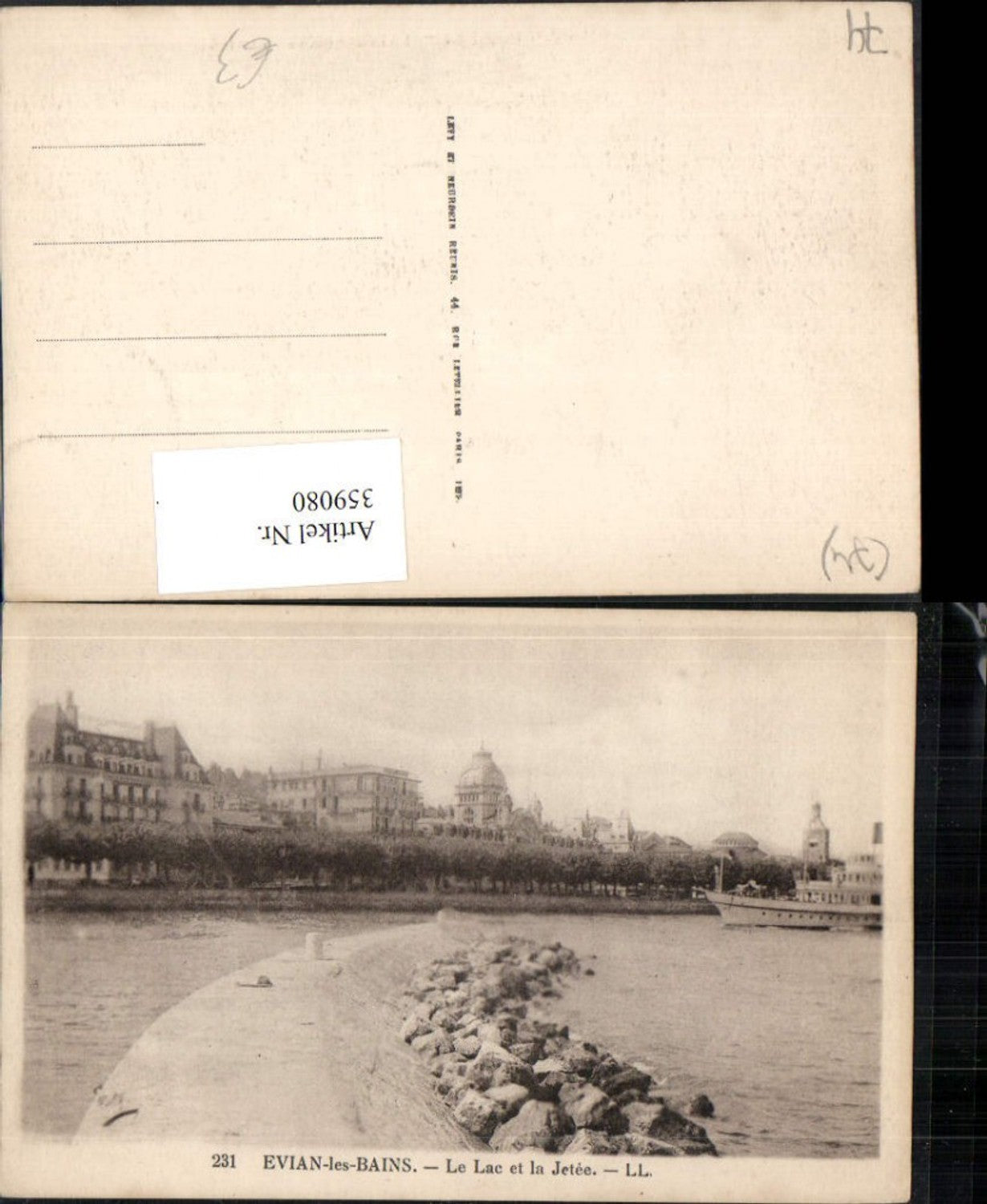 359080,Rhone-Alpes Haute-Savoie Evian-les-Bains Le Lac et la Jetee Teilansicht See