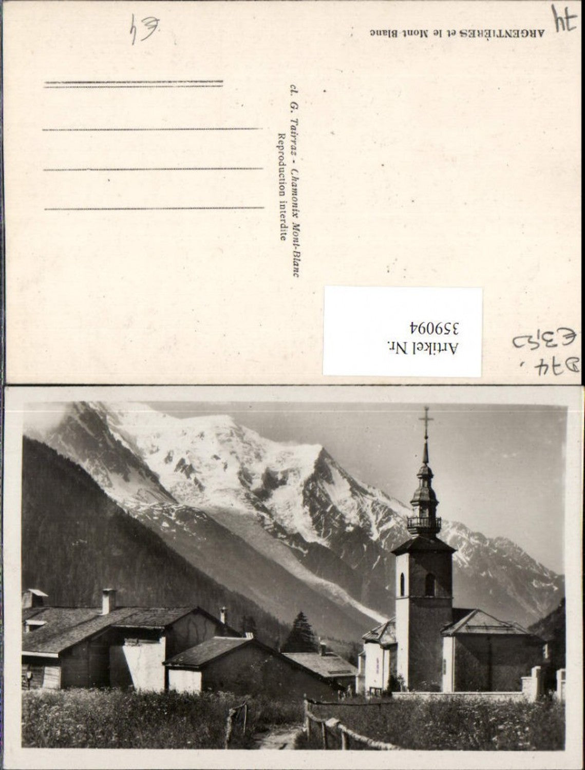 359094,Rhone-Alpes Haute-Savoie Argentieres et le Mont-Blanc Kirche Bergkulisse