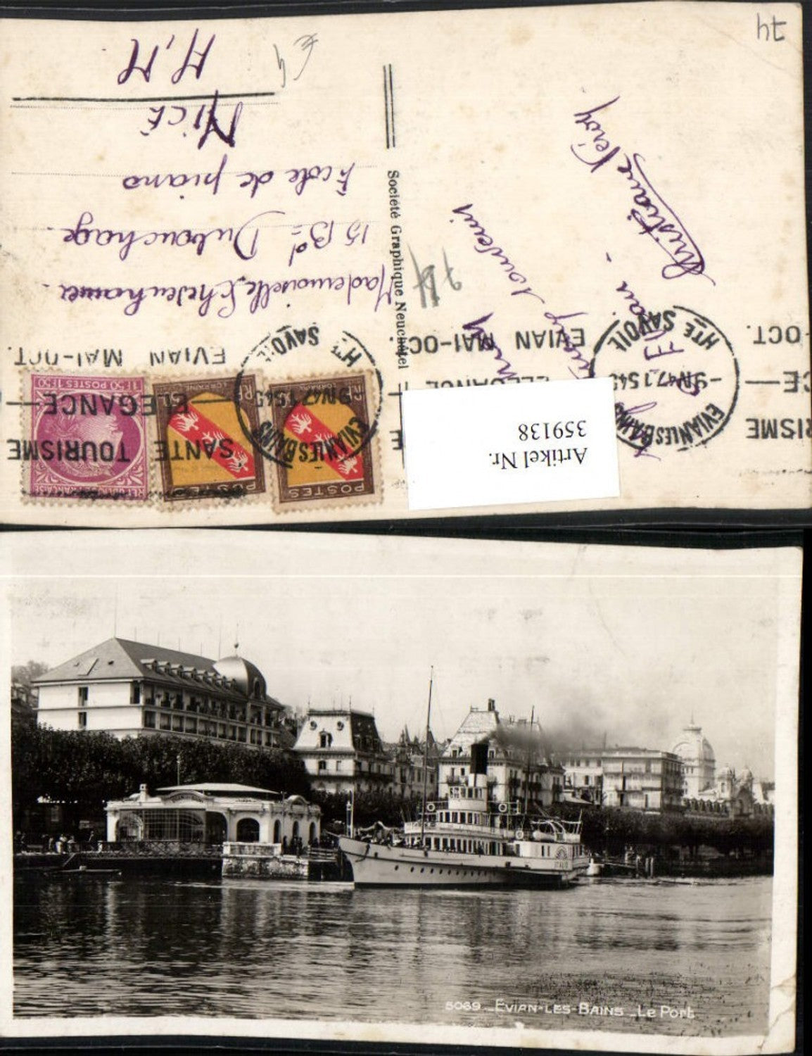 359138,Rhone-Alpes Haute-Savoie Evian-les-Bains Le Port Hafen Dampfer