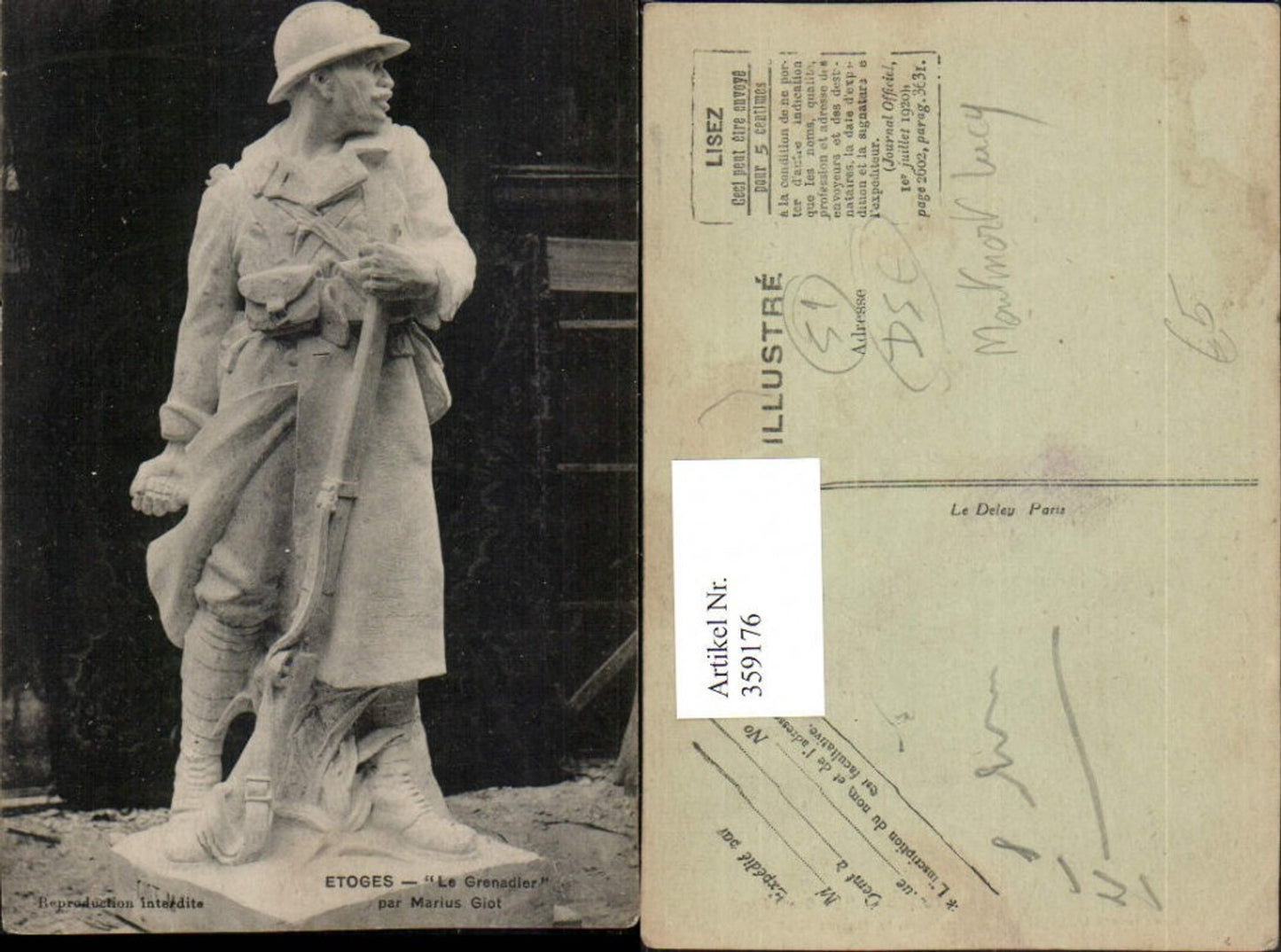 359176,Champagne-Ardenne Marne Etoges Le Grenadier par Marius Giot Statue Soldat