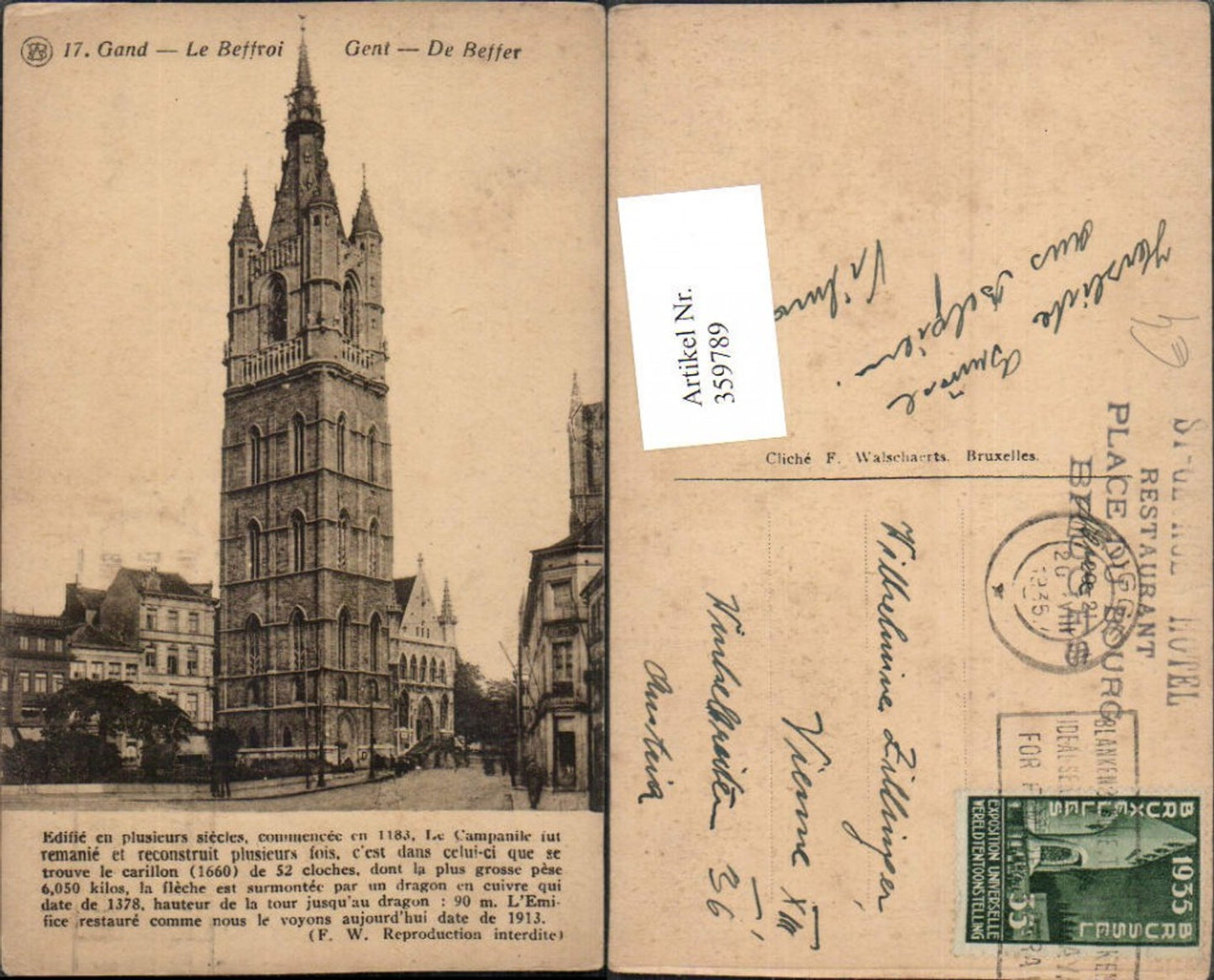 359789,Belgium Gand Gent Le Beffroi Glockenturm Turm