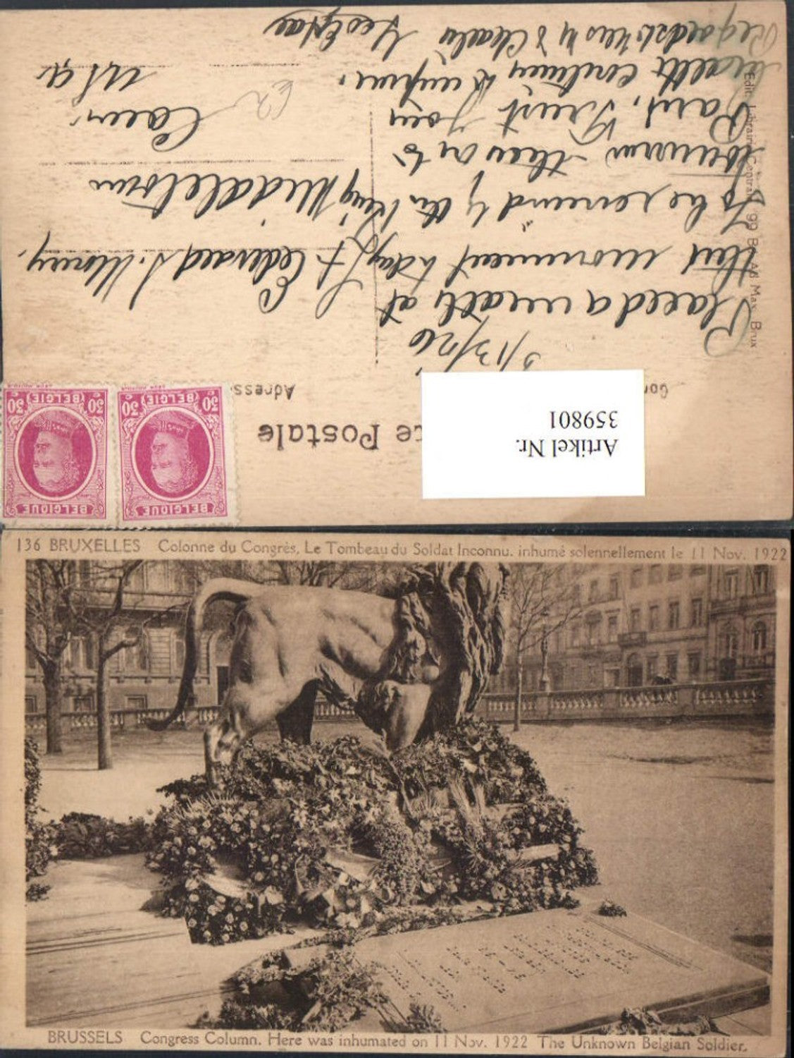 359801,Belgium Bruxelles Brüssel Colonne du Congres Tombeau du Soldat Inconnu Grabmal