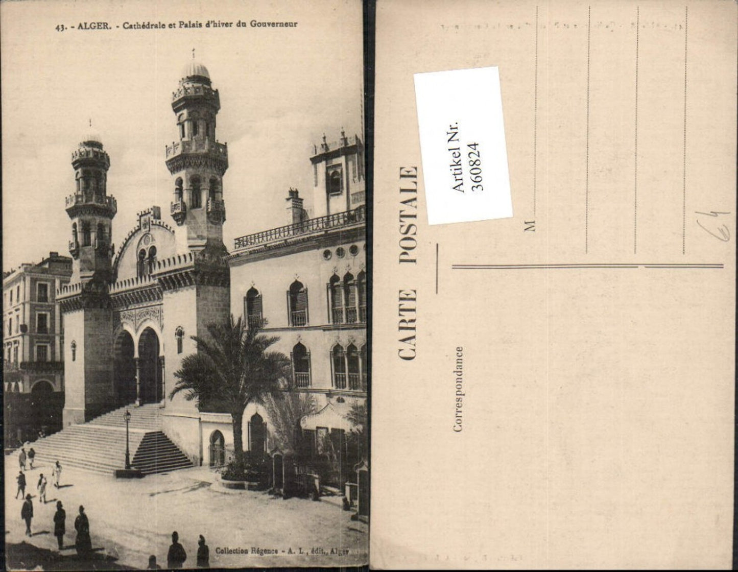 360824,Africa Algeria Alger Algier Cathedrale et Palais d'hiver du Gouverneur Palast Türme