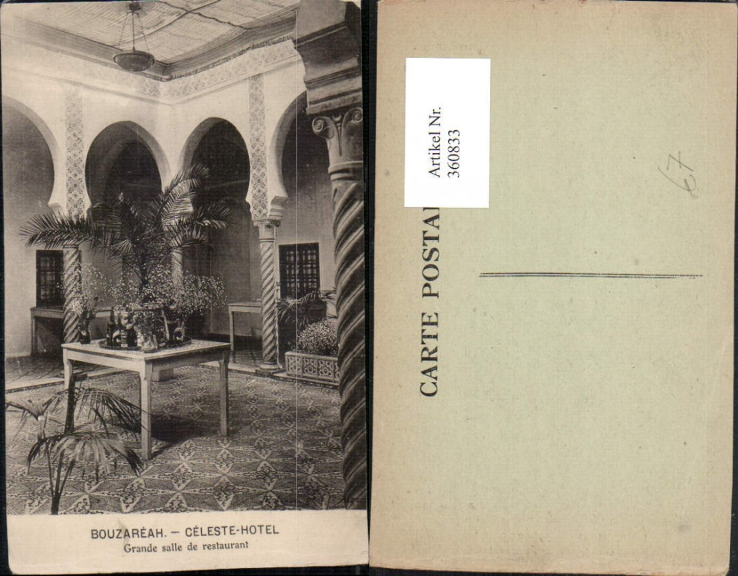 360833,Africa Algeria Bouzareah Celeste-Hotel Grande salle de restaurant Arkaden