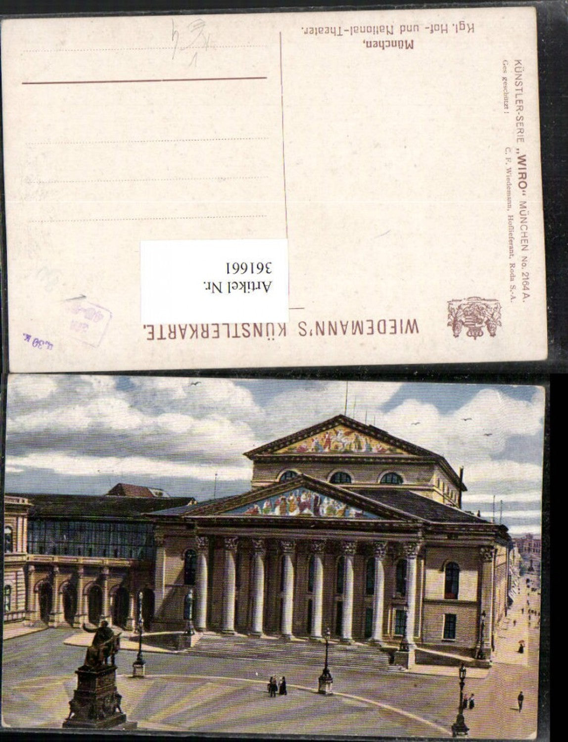 361661,Künstler AK München Königlicher Hof u. National-Theater pub Wiro Wiedemann 2164A