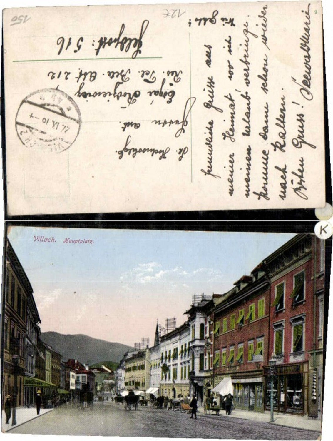60368,Villach Hauptplatz Partie m. Leuten 1916