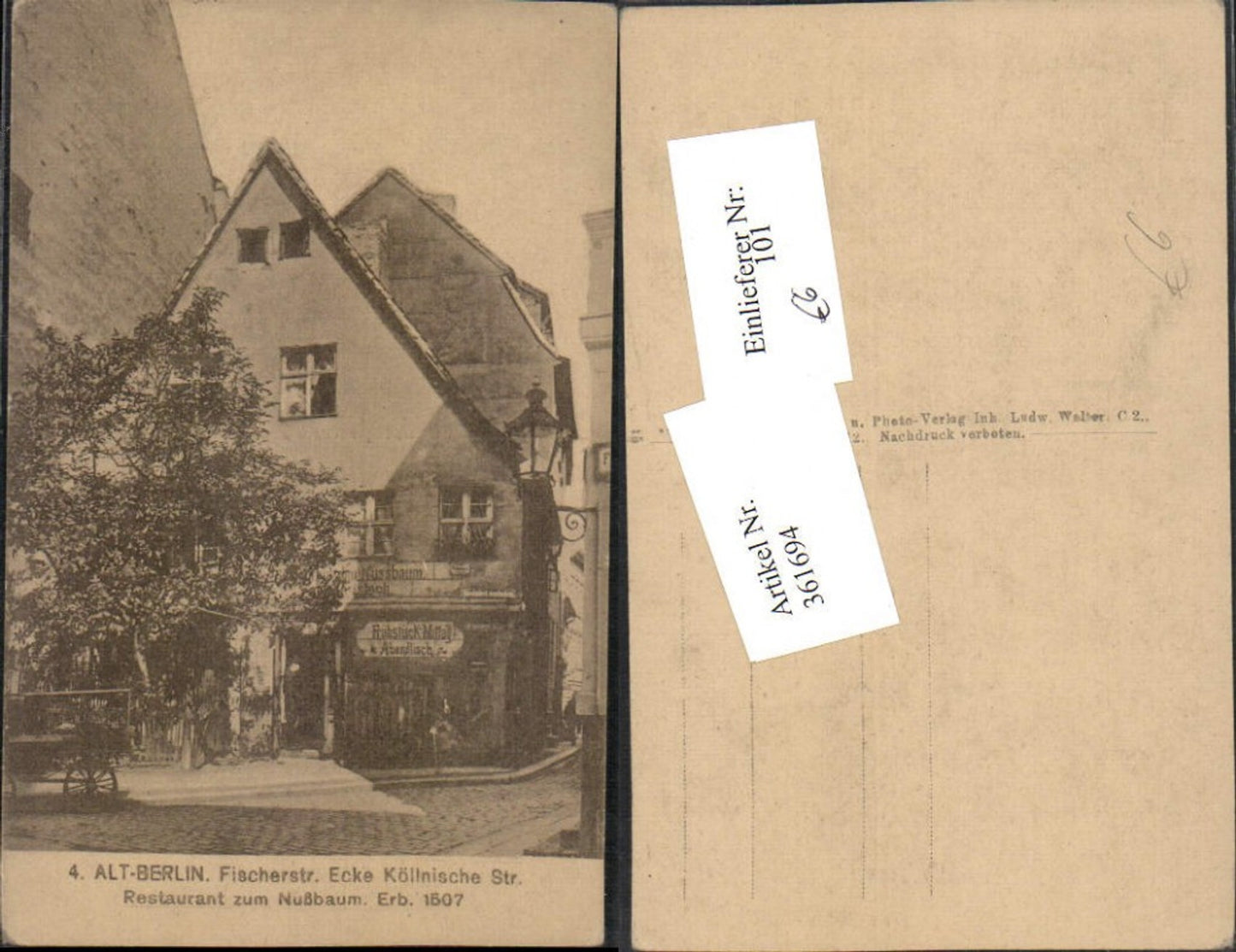 361694,Berlin Fischerstraße Ecke Köllnische Straße Restaurant zum Nussbaum