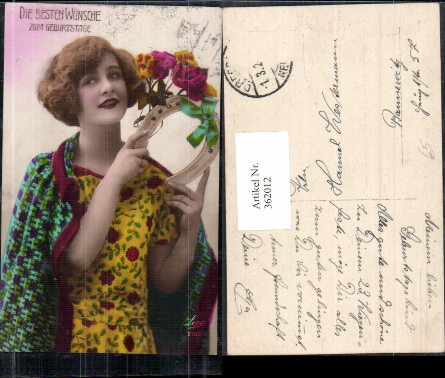 362012,Frau Kleid Mantel Hufeisen Blumen Rosen Geburtstag pub Lepo 2182/4
