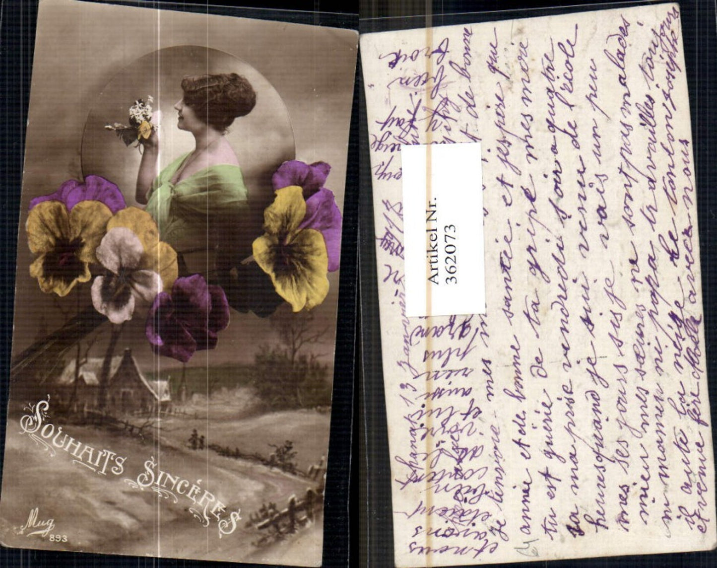 362073,Frau Halskette Portrait Landschaft Stiefmütterchen Blumen Souhaits Sinceres