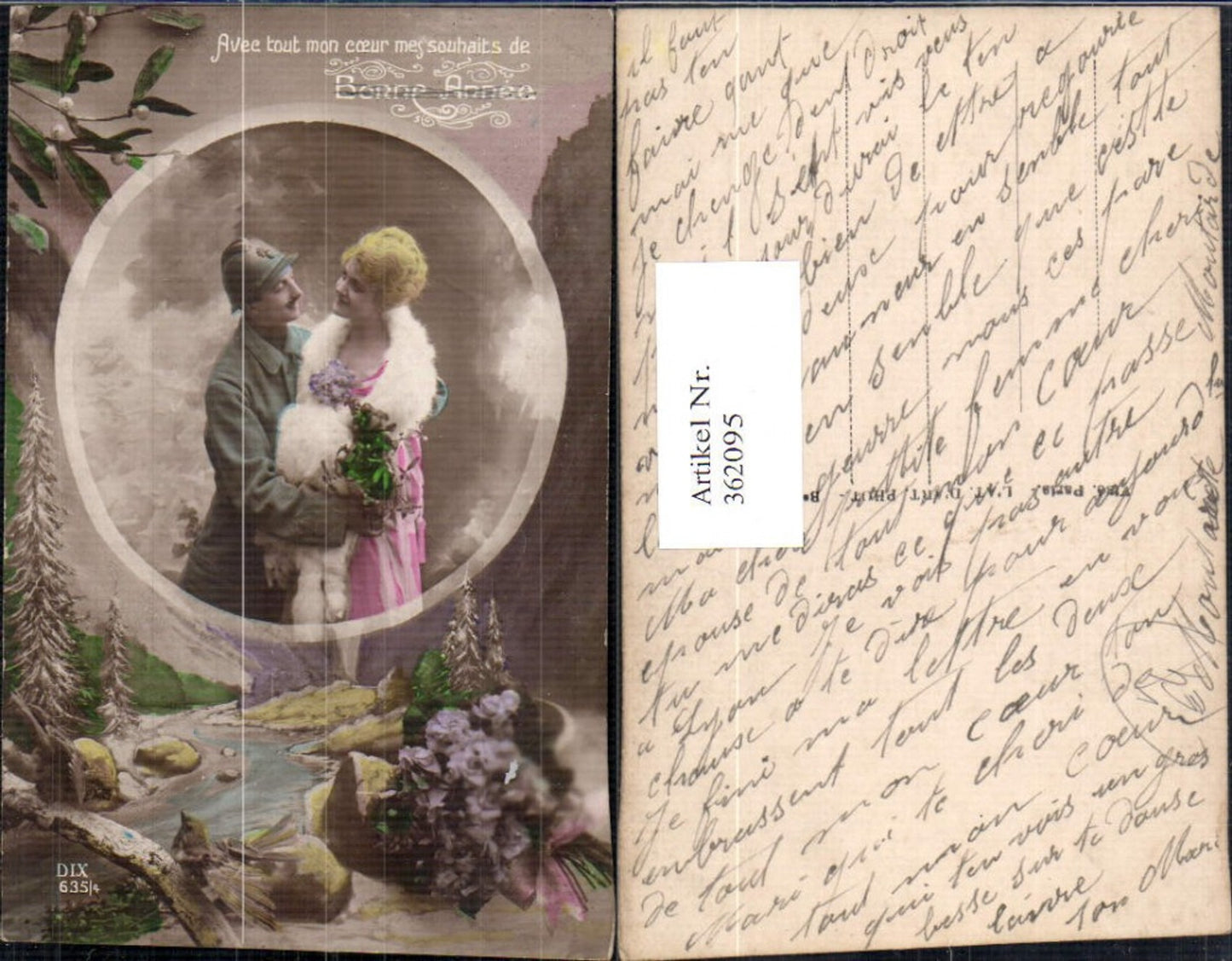 362095,Liebe Paar Soldat Umarmung Passepartout Flusslandschaft Misteln Text pub DIX 635/4