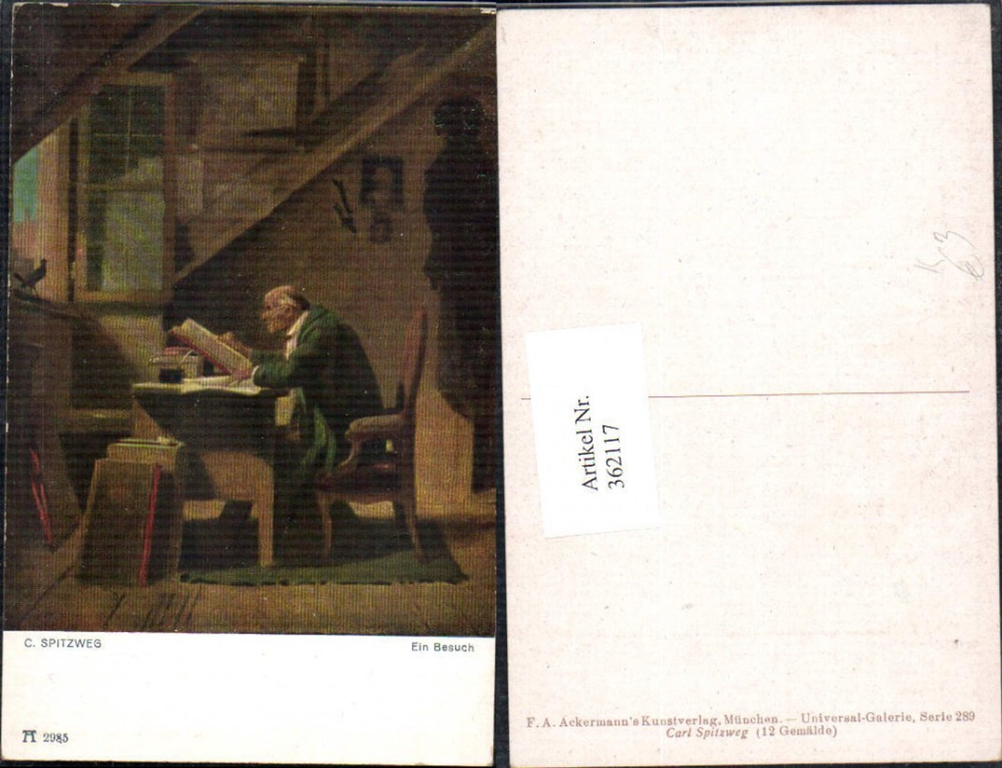 362117,Künstler Ak Carl Spitzweg Ein Besuch Alter Mann Buch Lesen a. Schreibtisch