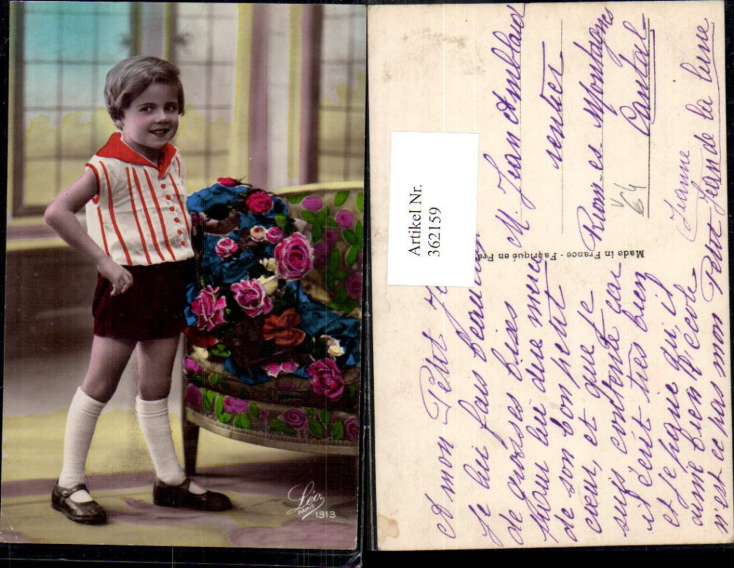 362159,Kind Bub Junge m. Korb Rosen Blumen pub Leo Paris 1313