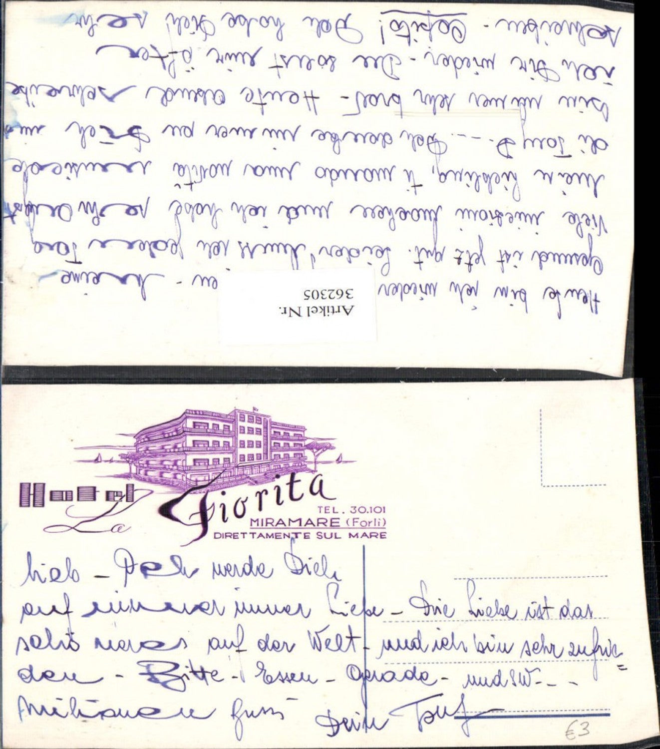 362305,Reklame Ganzsache Hotel La Fiorita Miramare Forli