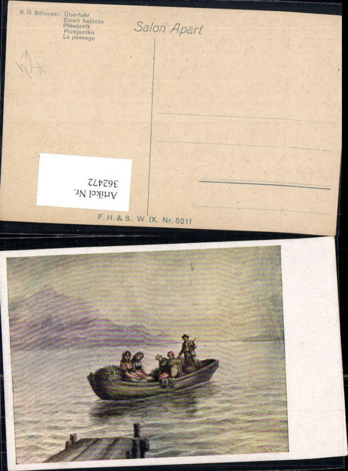 362472,Künstler Ak K. O. Belawski Überfuhr Bauern a. Boot Ruderboot