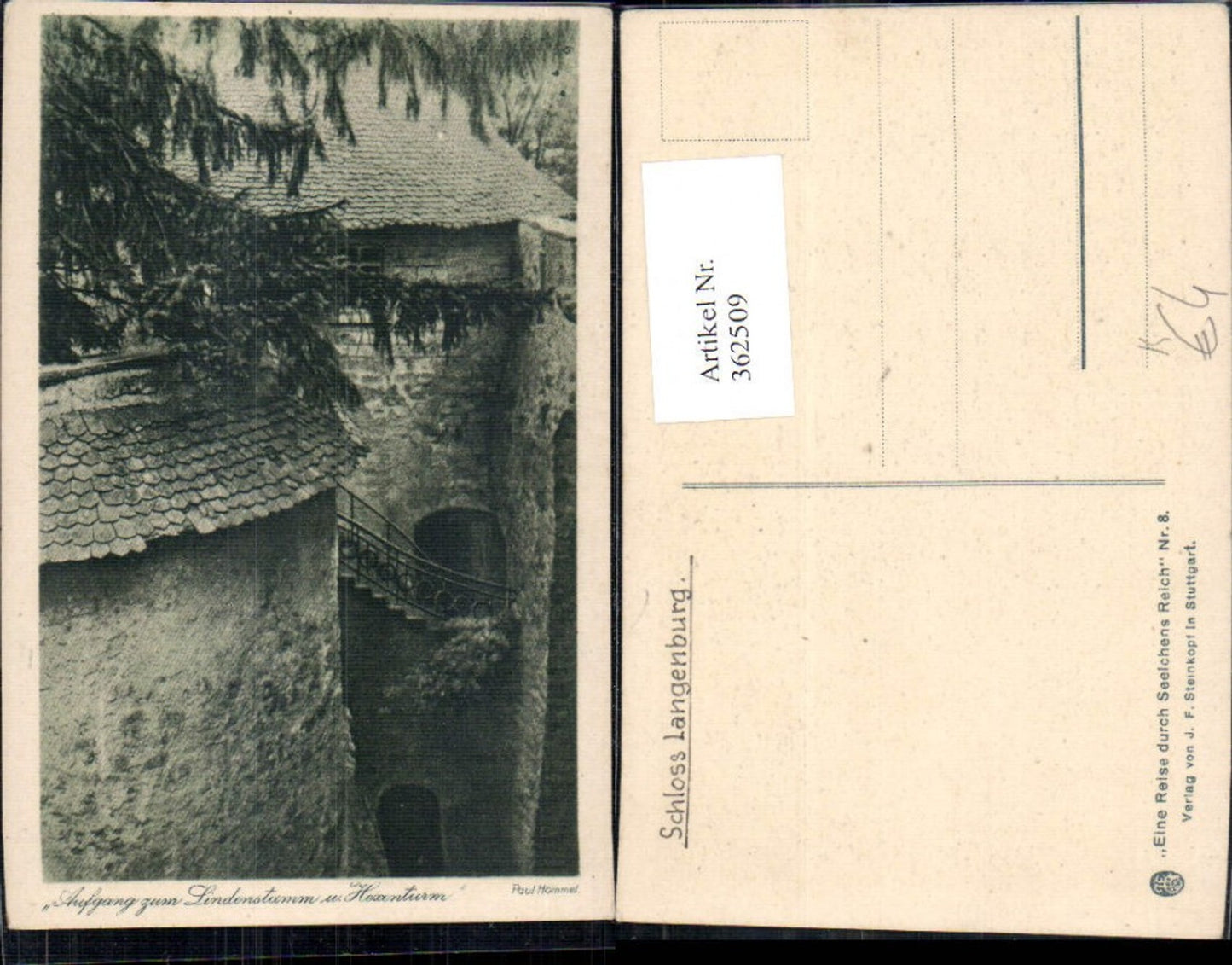 362509,Künstler Ak Paul Hommel Aufgang zum Lindenstamm u. Hessenturm Schloss Langenburg