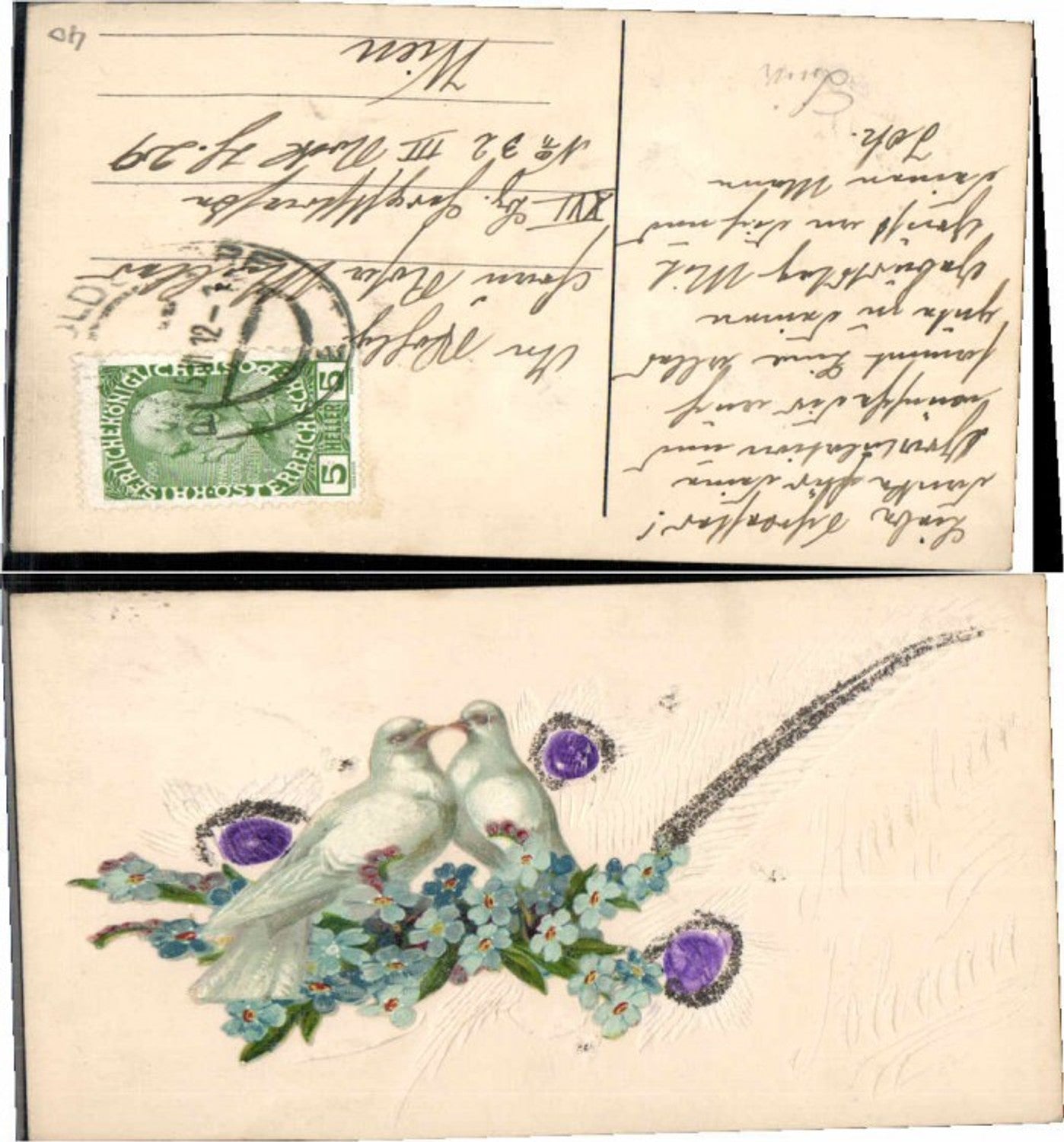 61233,Präge AK Tauben Vögel Blumen 1900