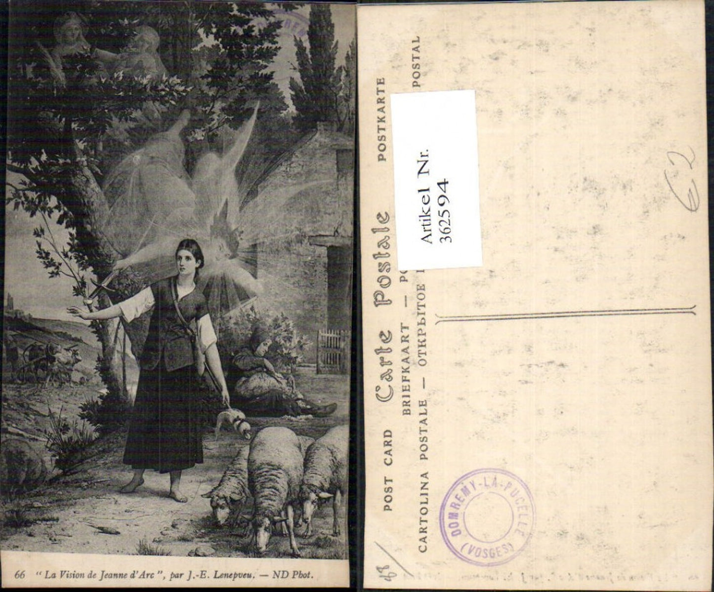 362594,Künstler Ak J. E. Lenepveu La Vision de Jeanne d Arc Engel Schafe
