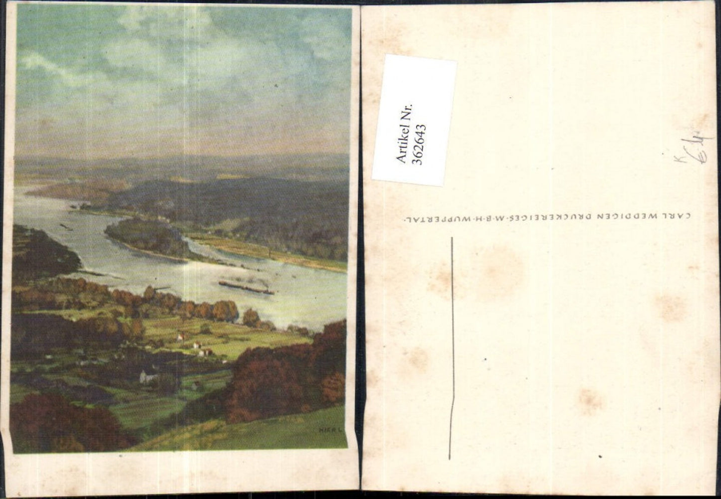 362643,Künstler Ak Hierl Schiff Dampfer Fluss Landschaft