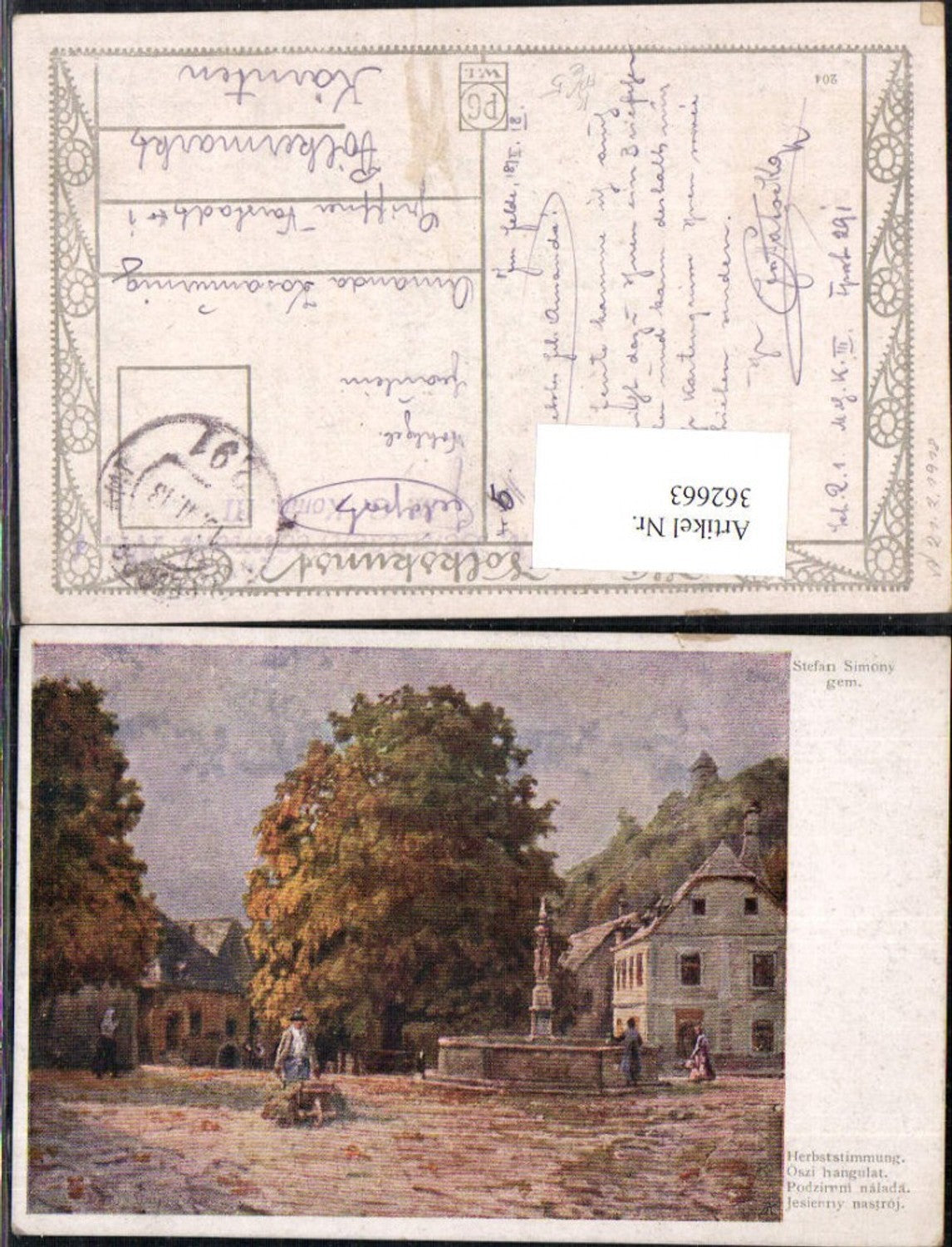 362663,Künstler Ak Stefan Simony Herbststimmung Brunnen Feldpost 291