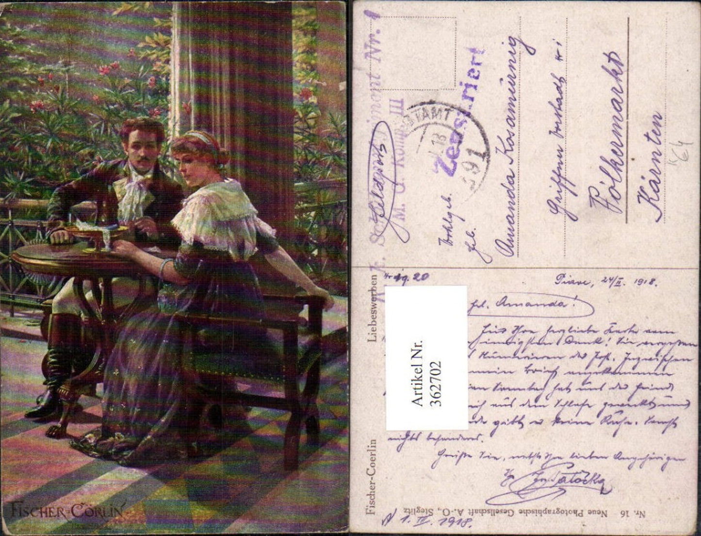 362702,Künstler Ak Fischer-Coerlin Liebeswerben Paar a. Tisch